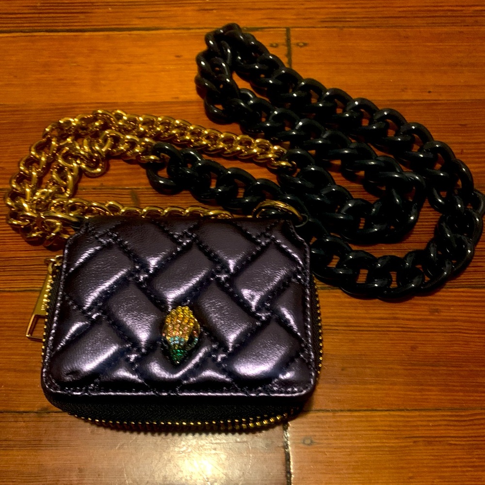 Kurt Geiger London Small Quilted Wallet On A Chain Dark Blue Drench Leather